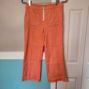 Front loop zip stretchy wide leg crop pants orange